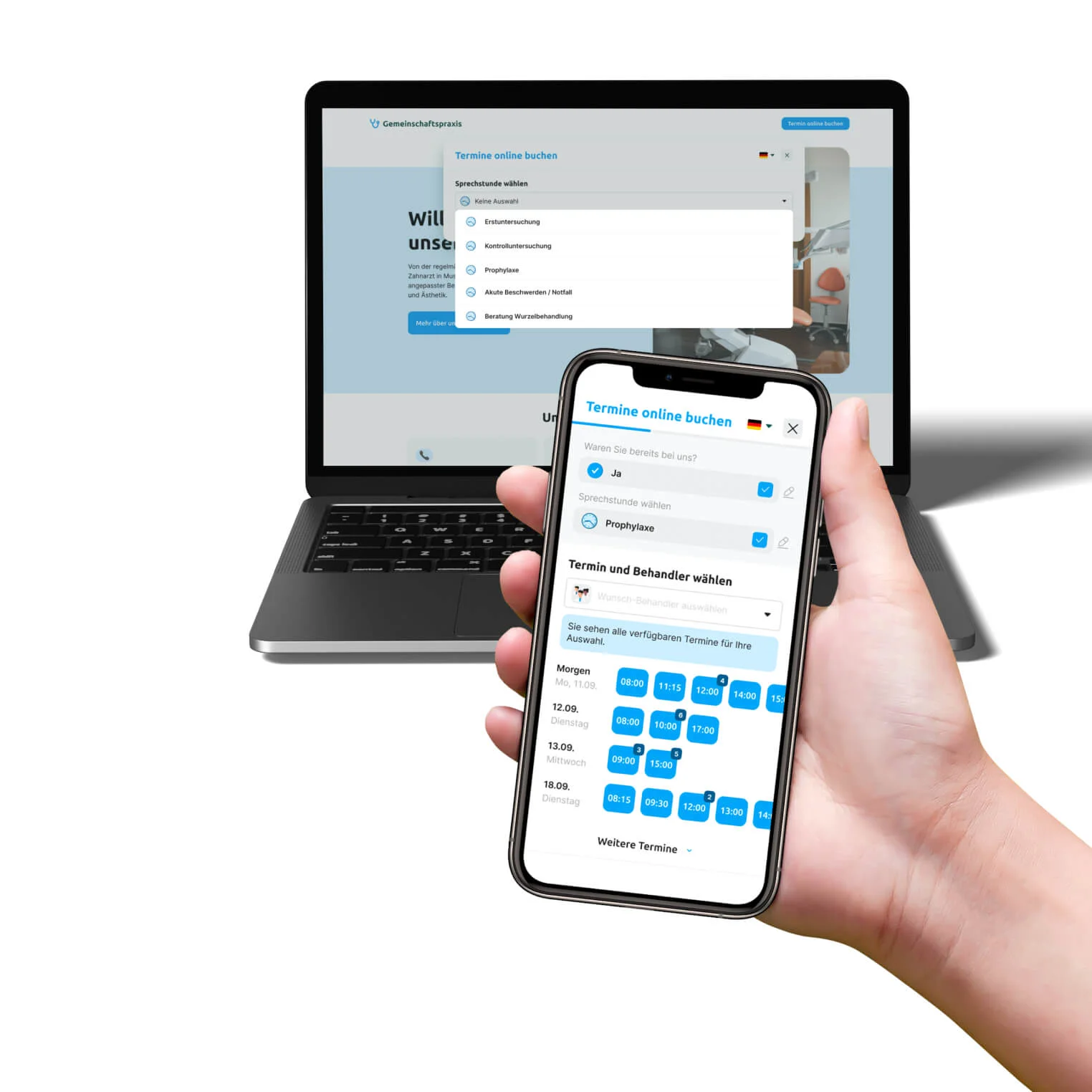 Booking-Widget von Dr. Flex Mobile und Desktop Versionen