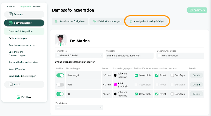 Anzeige im Booking-Widget