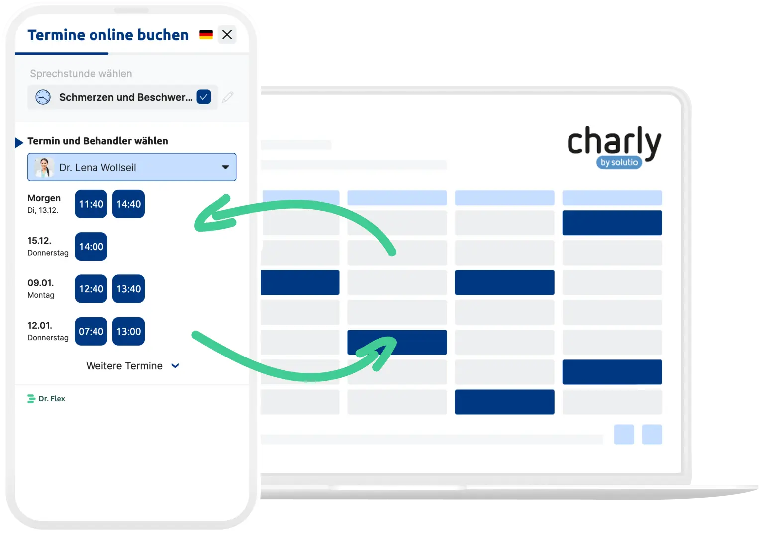Charly by solutio Zahnarztsoftware und Dr. Flex Online-Termivergabe ...