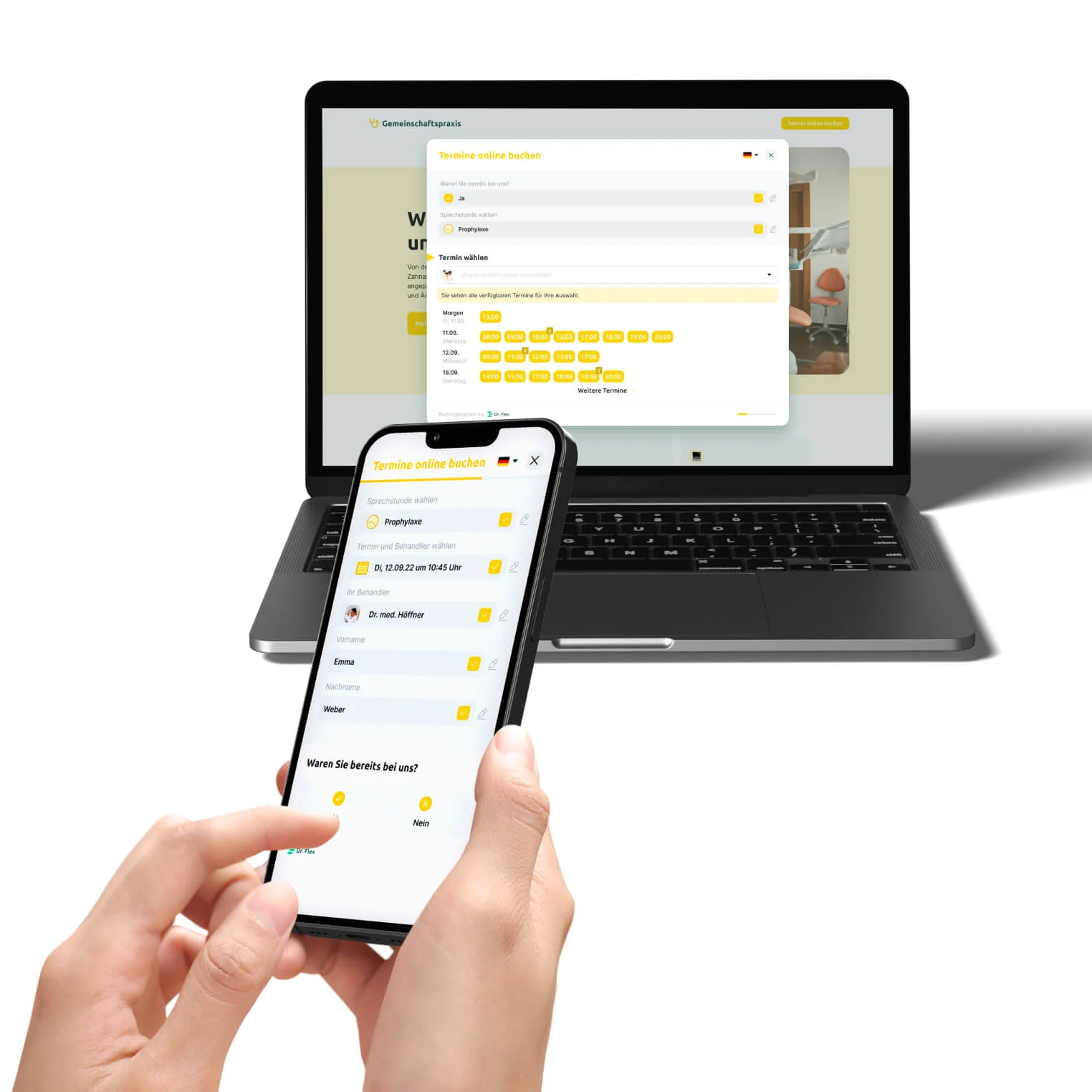 Booking-Widget von Dr. Flex Mobile und Desktop Versionen